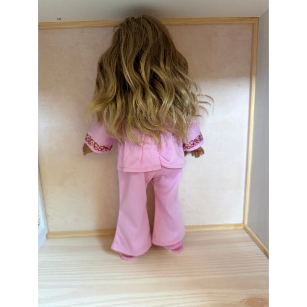 American Girl doll with custom wig in Julie’s pajamas with slippers - Picture 4 of 7